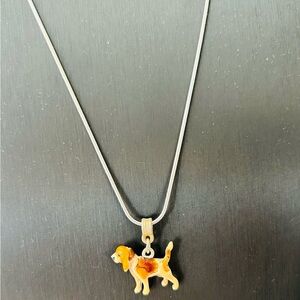 Cute Elegant Vintage Inspired Dog Puppy Enamel Pendant Silverplated Necklace